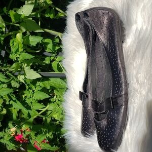 Vaneli Black Perforated Loafers satin bow 9S